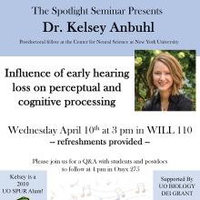 Poster for Spotlight Seminar featuring Dr. Kelsey Anbuhl