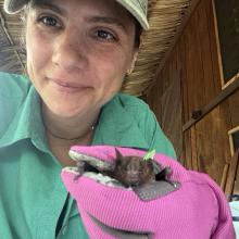 Photo of Dr. Angeles Salles, holding a bat